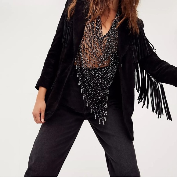 [🌟 PRICE FIRM] Free People Black Marlboro Fringe Genuine Leather Blazer Jacket - Picture 4 of 16